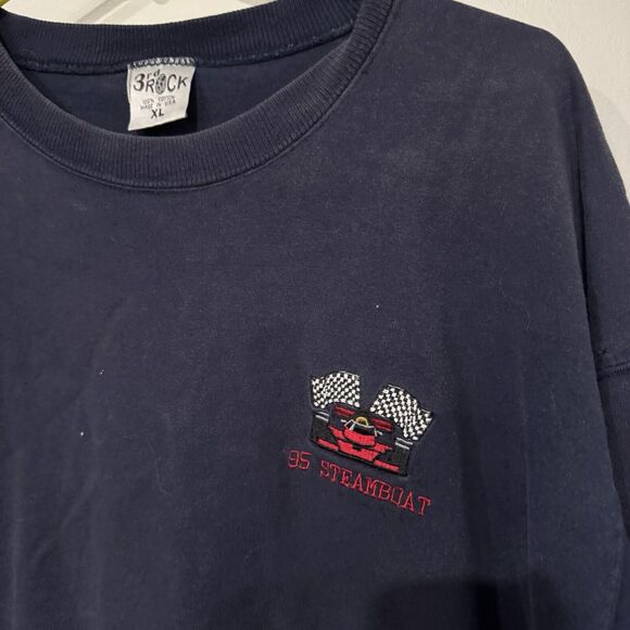 VTG Steamboat '95 Auto Race Shirt Mens XL Navy Blue 3rd Rock Cotton Formula One - Picture 2 of 5